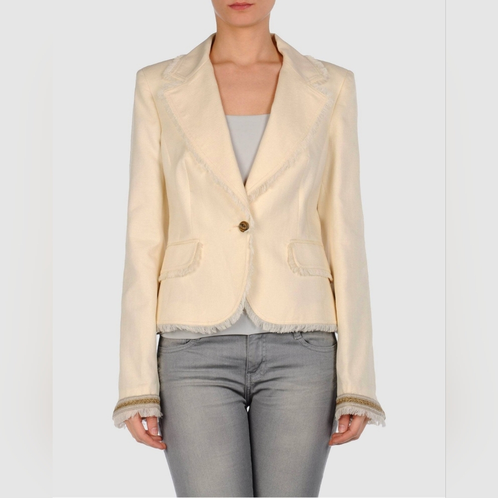 Roberto Cavalli Cream Fringed Single-Button Blazer